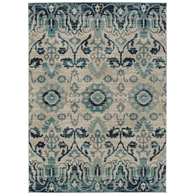 Bungalow Rose Atherton Ikat Blue/Beige Indoor / Outdoor Area Rug